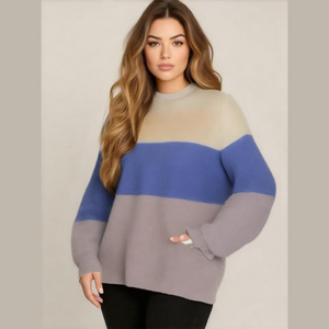 WOMEN'S Crew Neck Long Sleeve Color Block Knit Casual Pullover Sweater